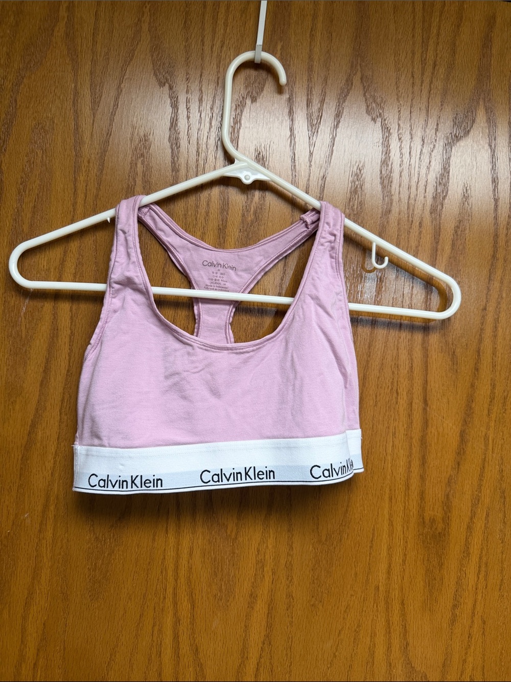 Calvin Klein Pink Racerback Bralette with White Logo Band